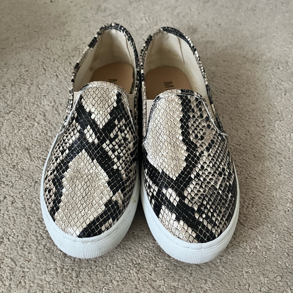 MIA Black and Cream Snake Print Slip-On Shoes